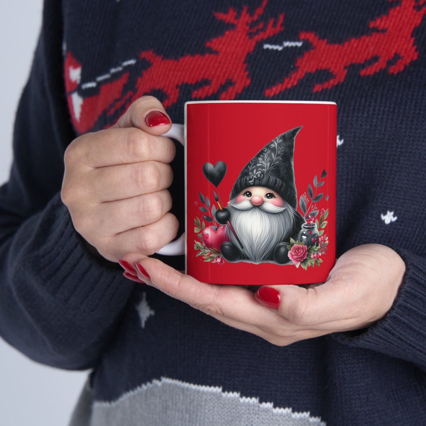 Black Valentine Gnome Ceramic Mug 11oz