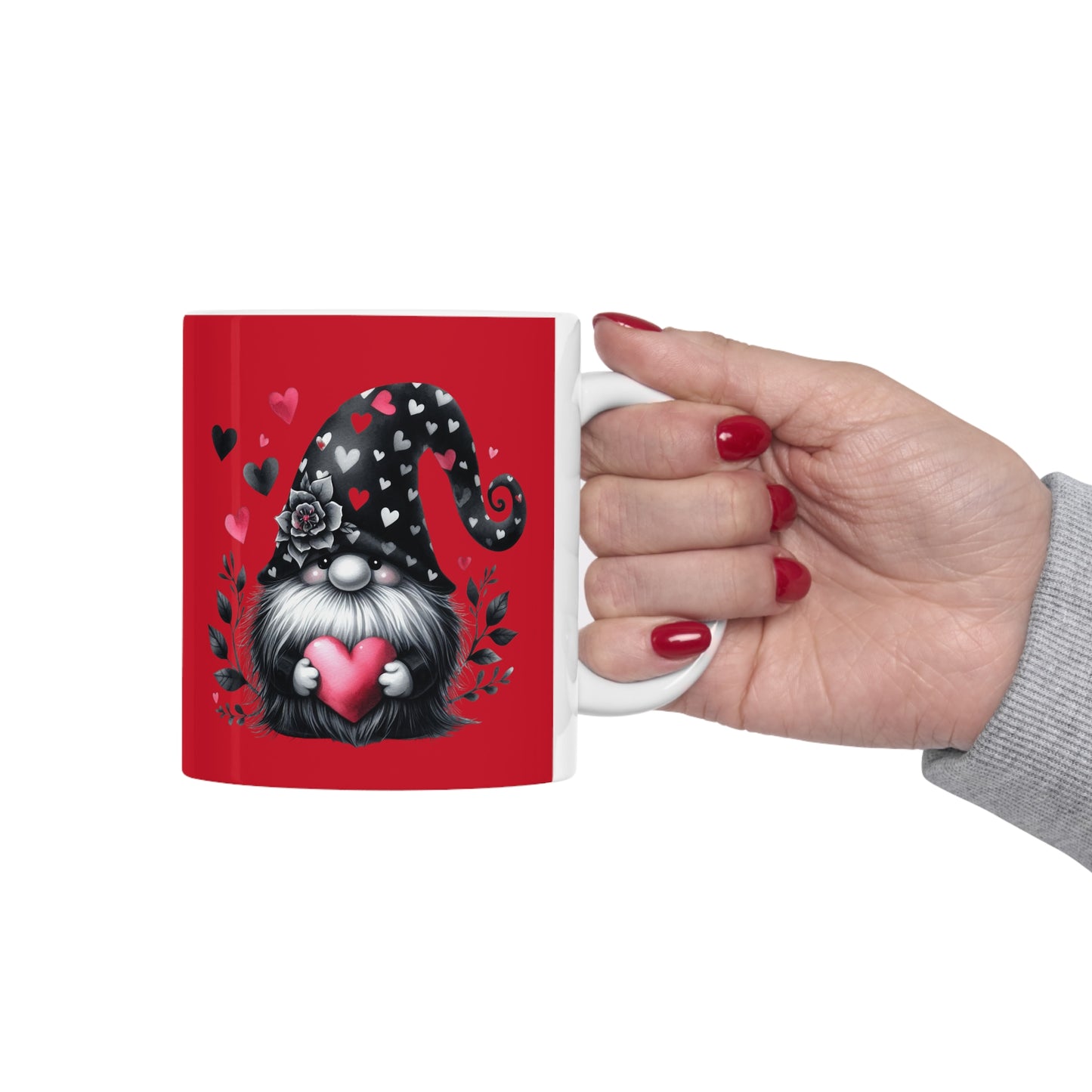 Black Valentine Gnome Ceramic Mug 11oz