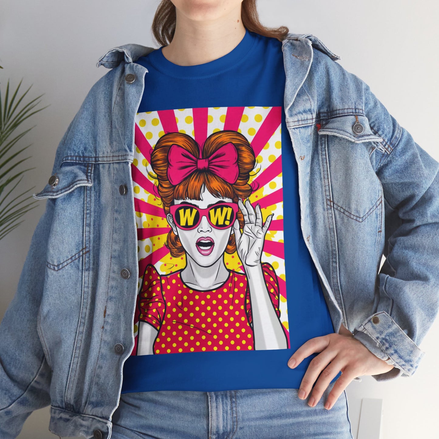 PopArt Girl WOW with Sunglasses Unisex heavy cotton Tshirt