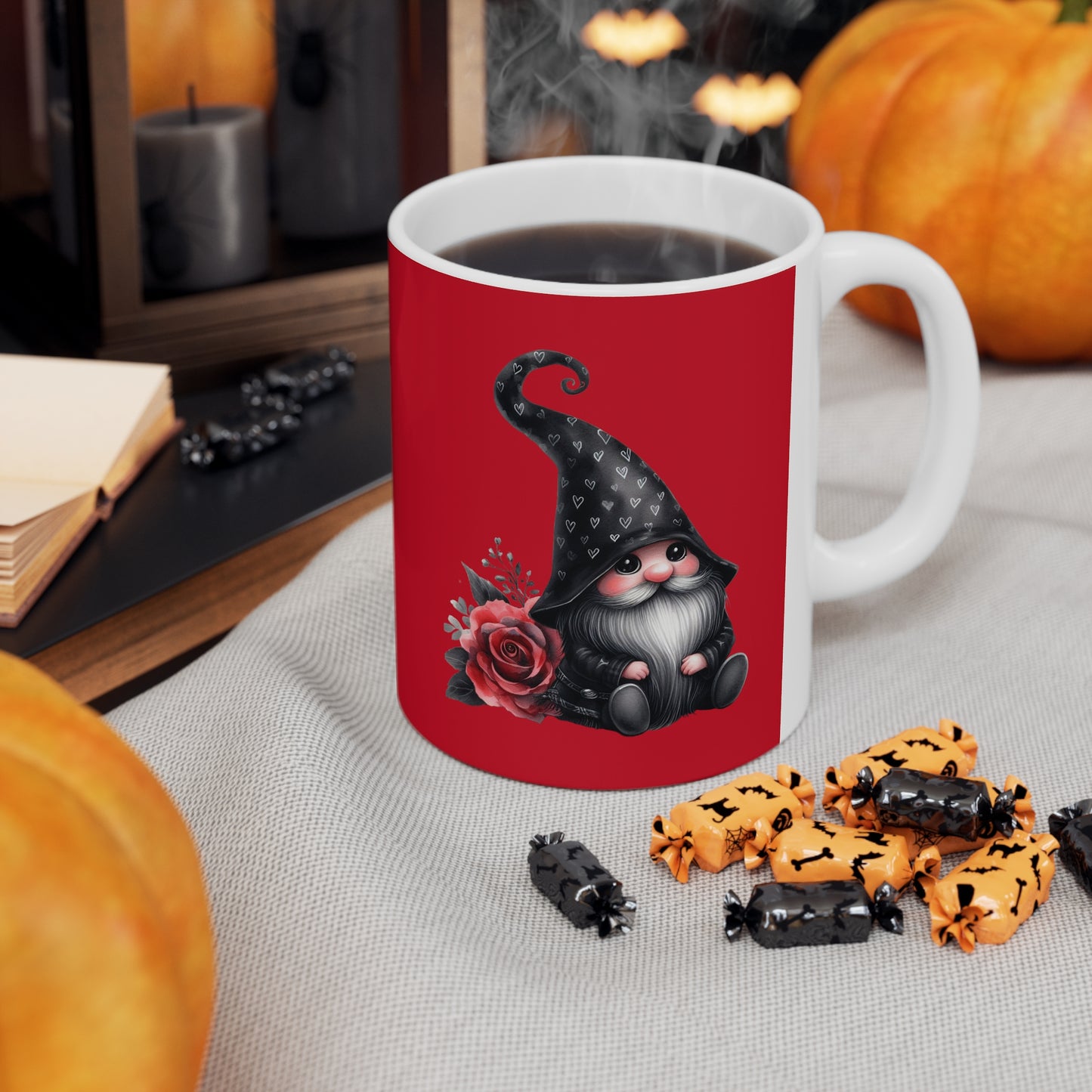 Black Valentine Gnome Ceramic Mug 11oz