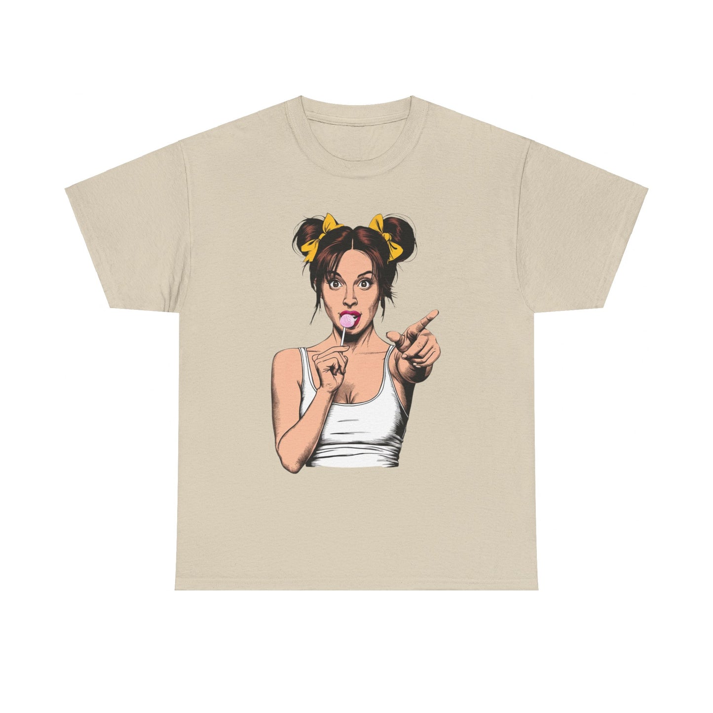 Sexy PopArt Girl with pigtails and Sucker Unisex heavy cotton Tshirt