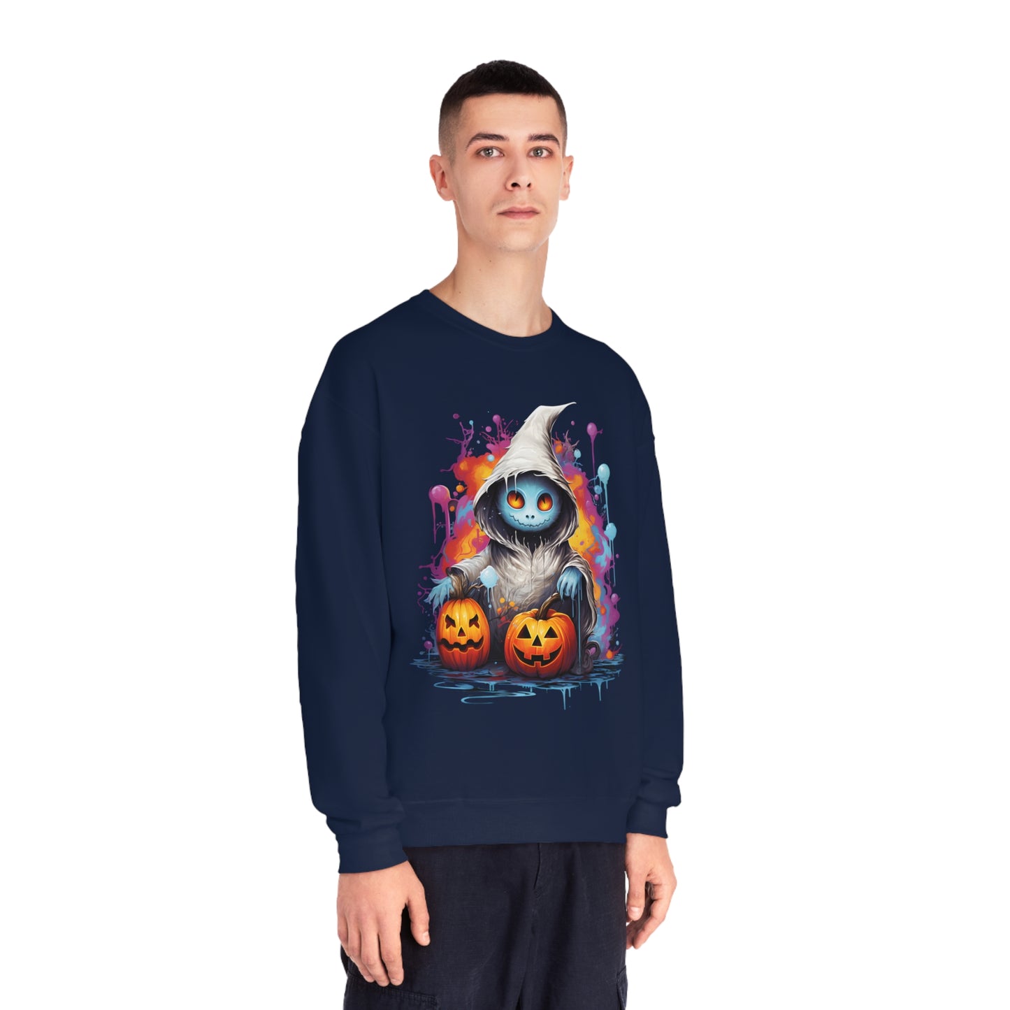 Cute Halloween Unisex Sweatshirt Jack-O-Lanterns Graphic Shirt Gifts Spooky Long Sleeve Crewneck Shirt Tops