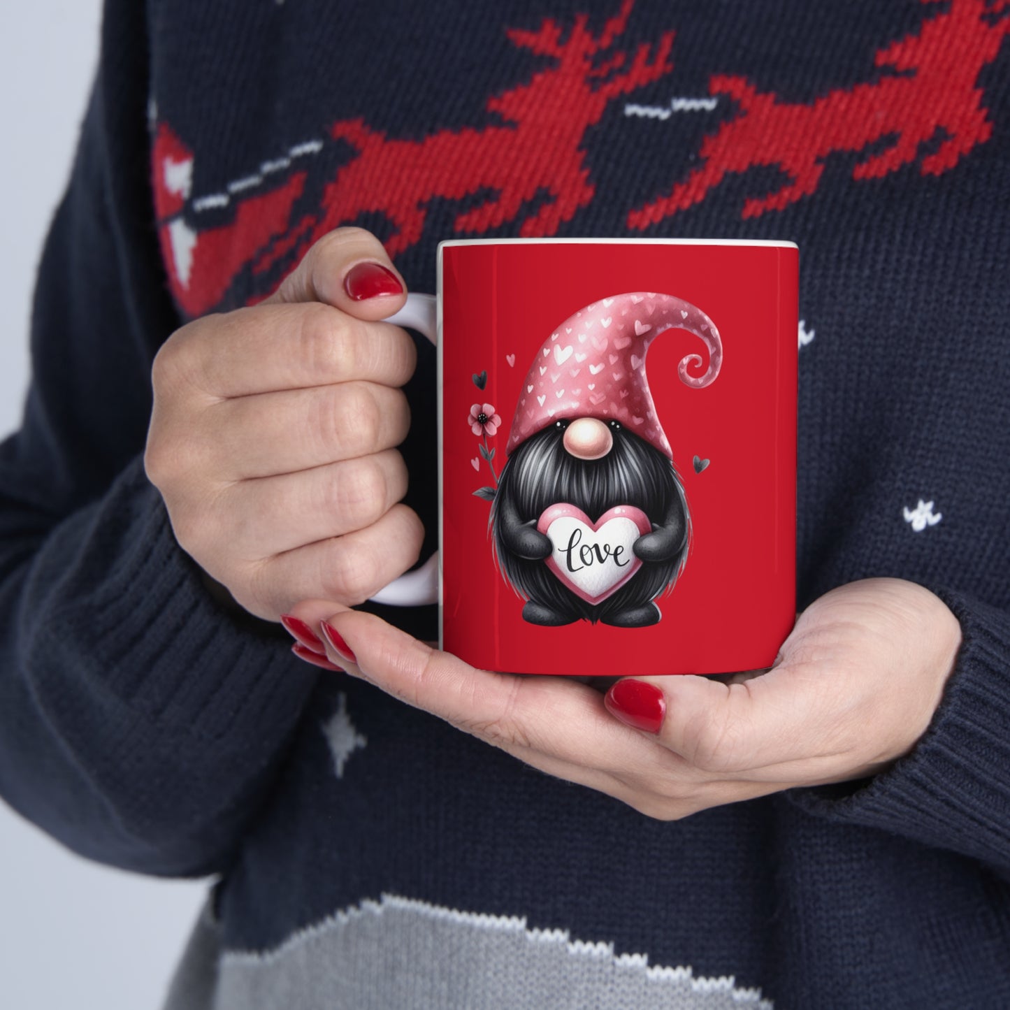 Black Valentine Gnome Ceramic Mug 11oz