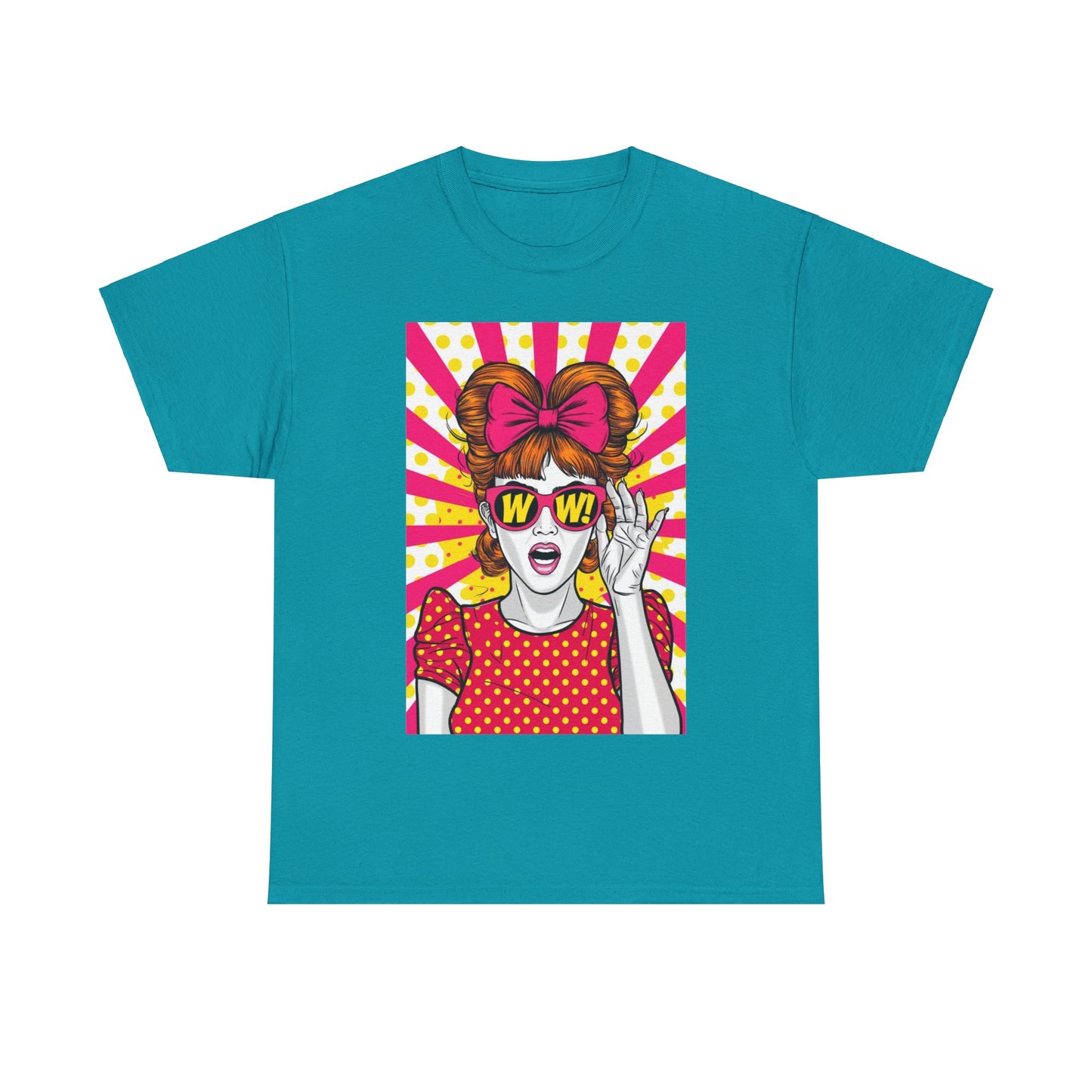 PopArt Girl WOW with Sunglasses Unisex heavy cotton Tshirt