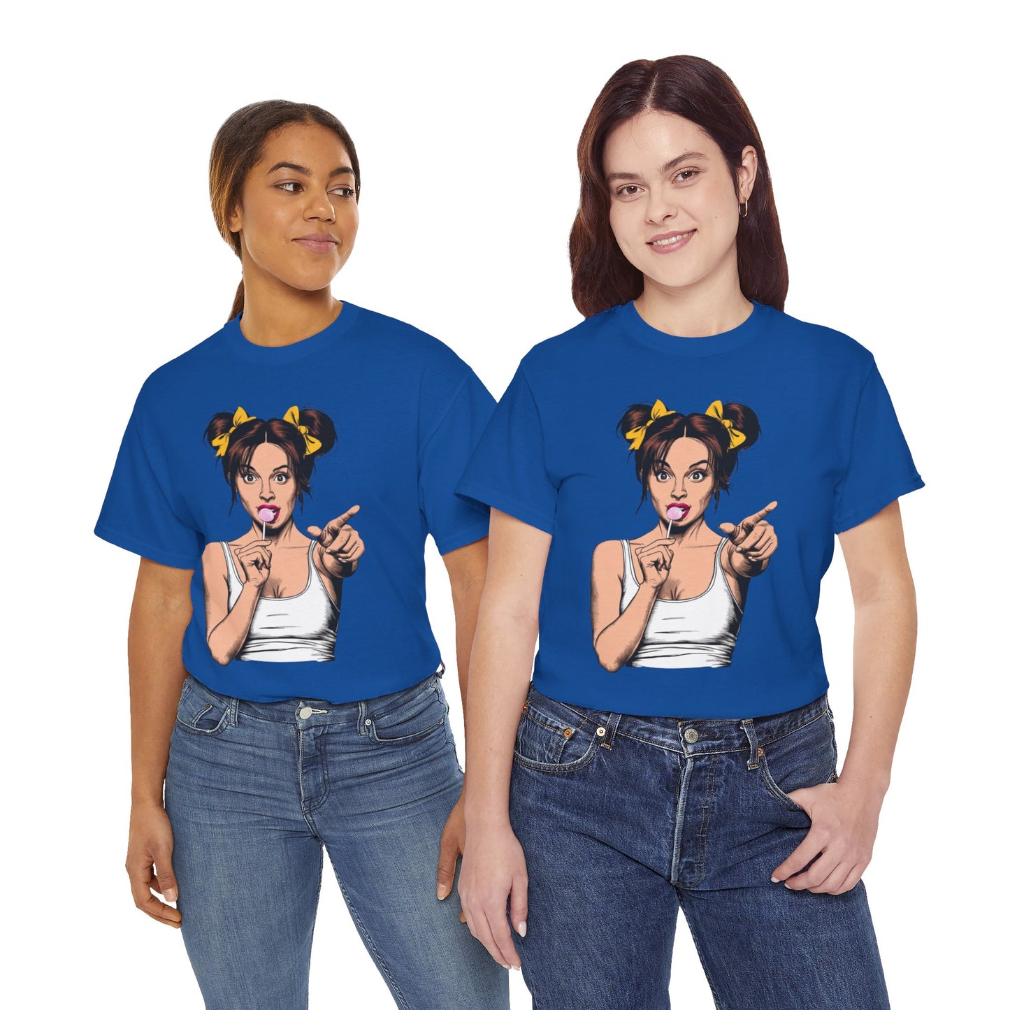 Sexy PopArt Girl with pigtails and Sucker Unisex heavy cotton Tshirt