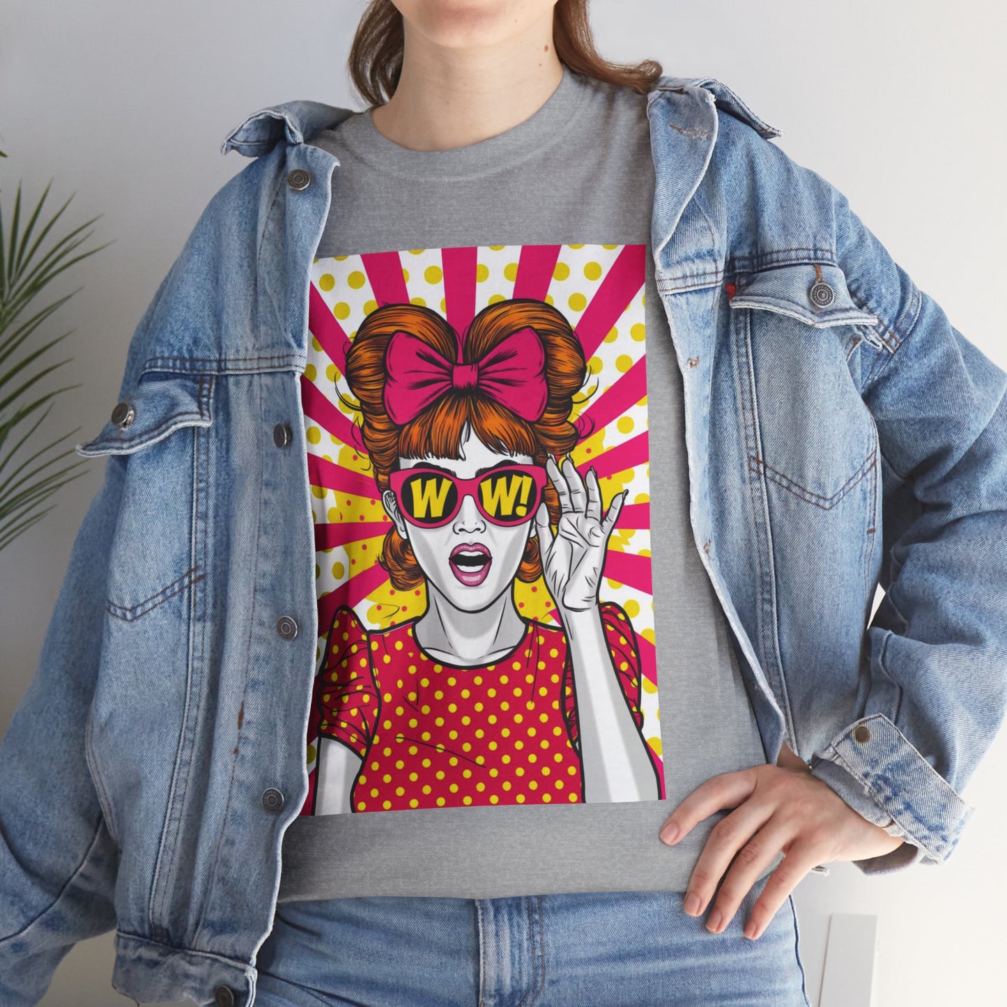 PopArt Girl WOW with Sunglasses Unisex heavy cotton Tshirt