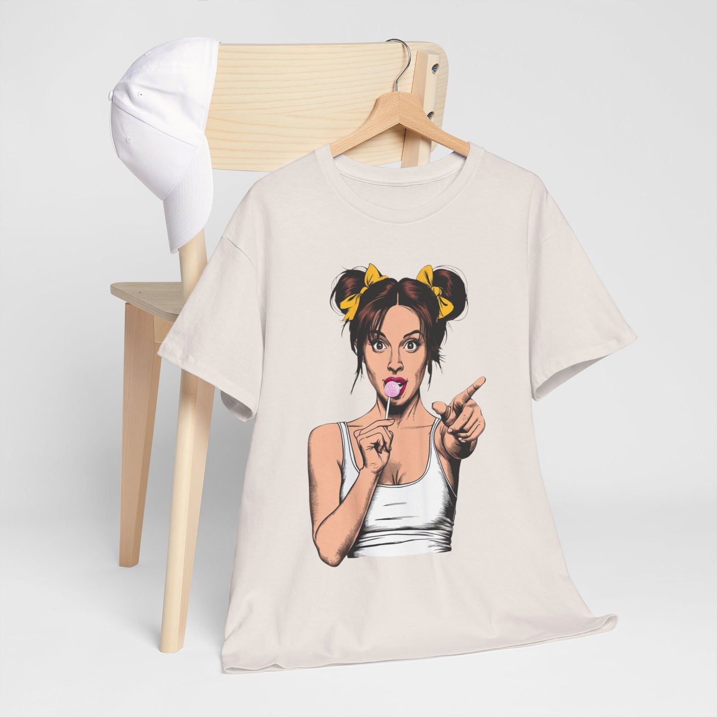 Sexy PopArt Girl with pigtails and Sucker Unisex heavy cotton Tshirt