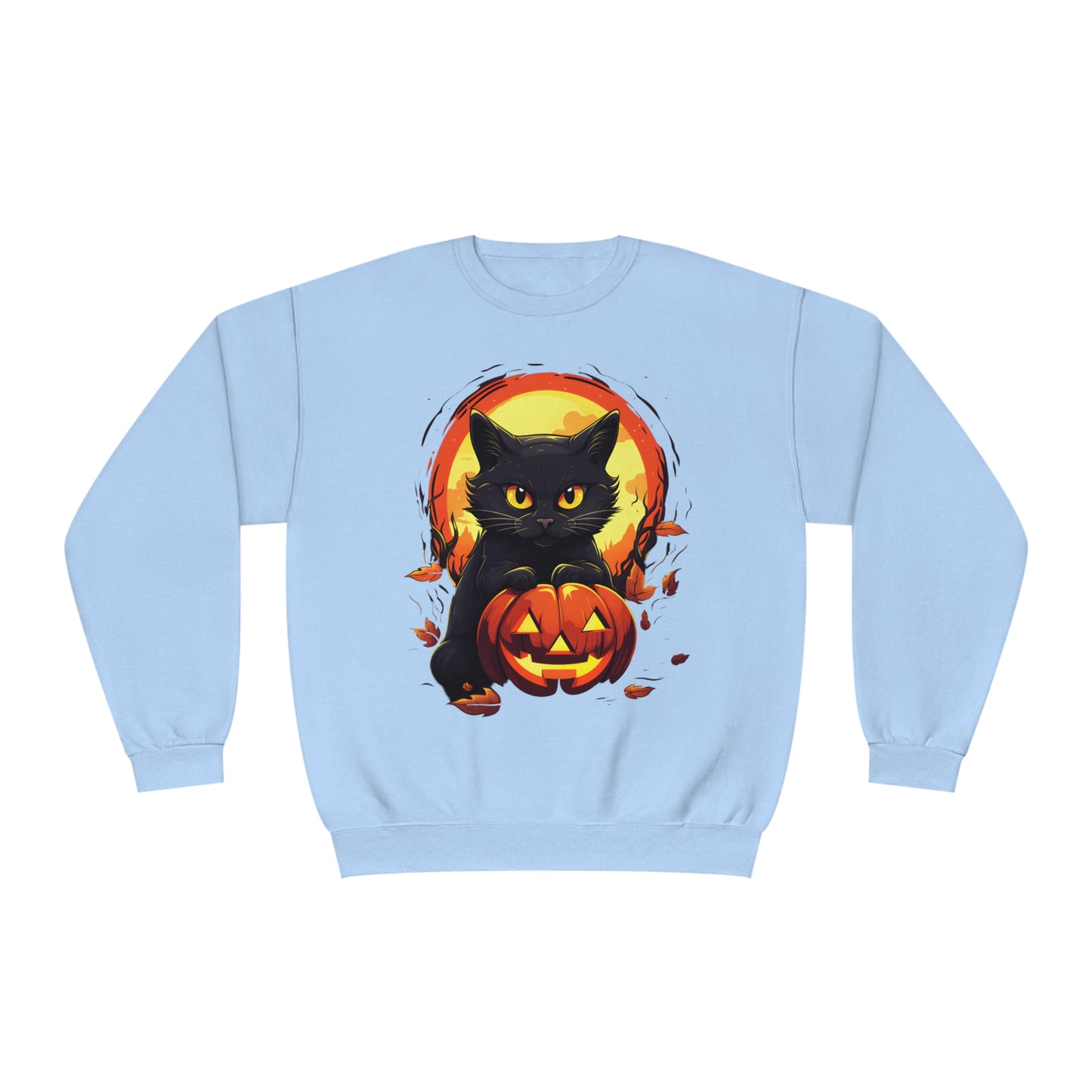 Halloween Cat Sweatshirt Unisex Funny Cat Jack-O-Lantern Graphic Shirt Gifts Spooky Long Sleeve Crewneck Shirt Tops