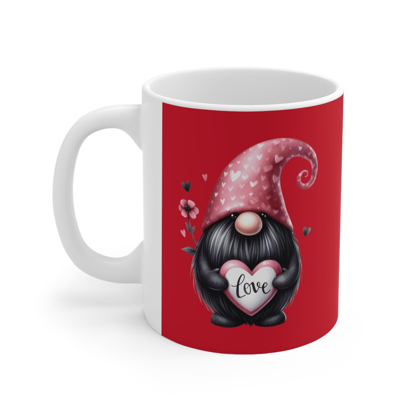 Black Valentine Gnome Ceramic Mug 11oz