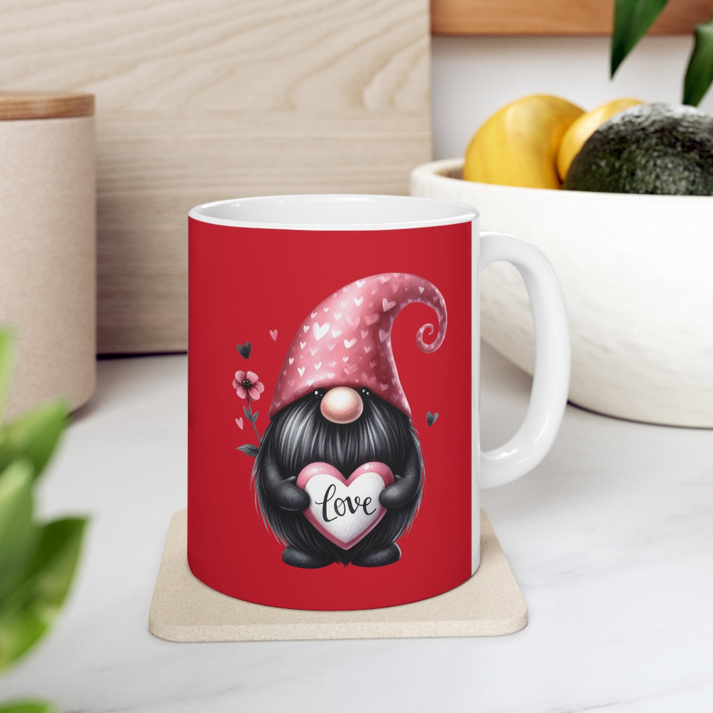 Black Valentine Gnome Ceramic Mug 11oz