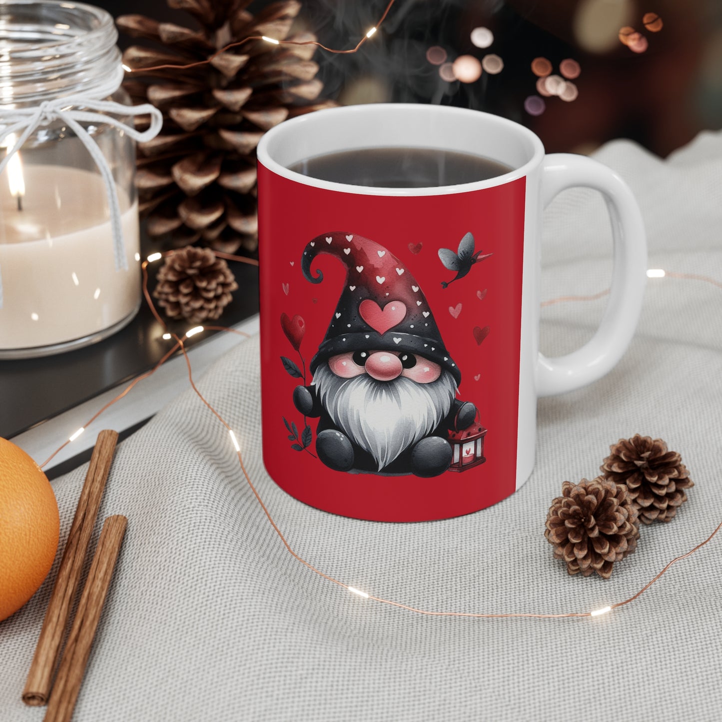 Black Valentine Gnome Ceramic Mug 11oz