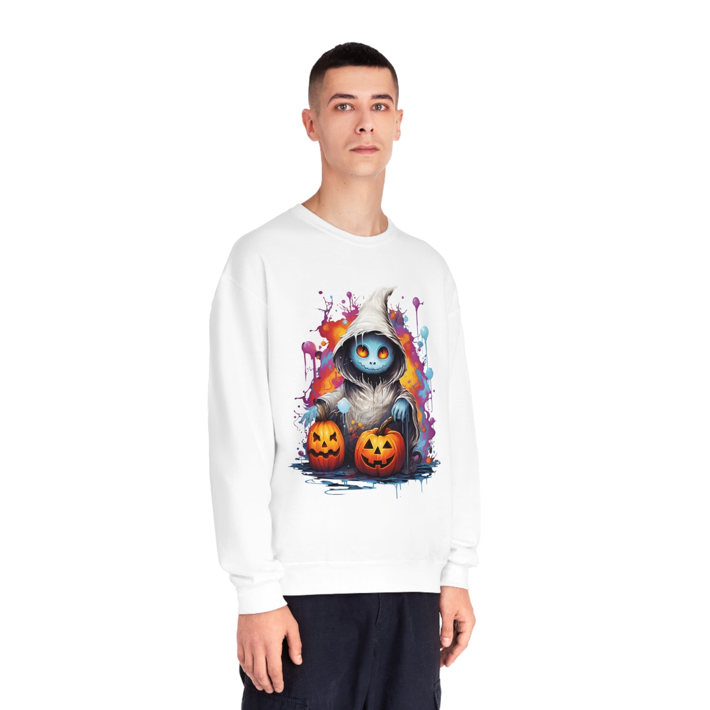 Cute Halloween Unisex Sweatshirt Jack-O-Lanterns Graphic Shirt Gifts Spooky Long Sleeve Crewneck Shirt Tops