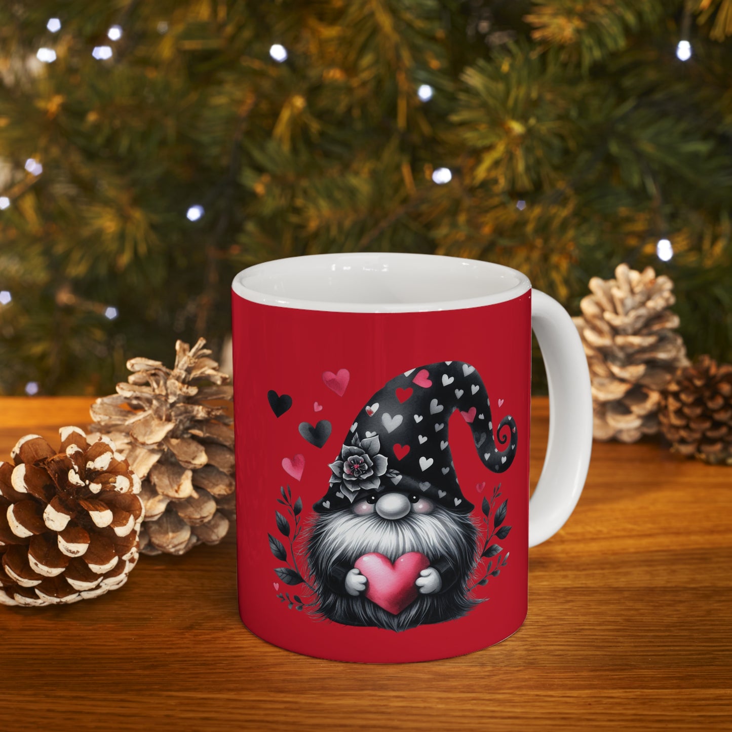 Black Valentine Gnome Ceramic Mug 11oz