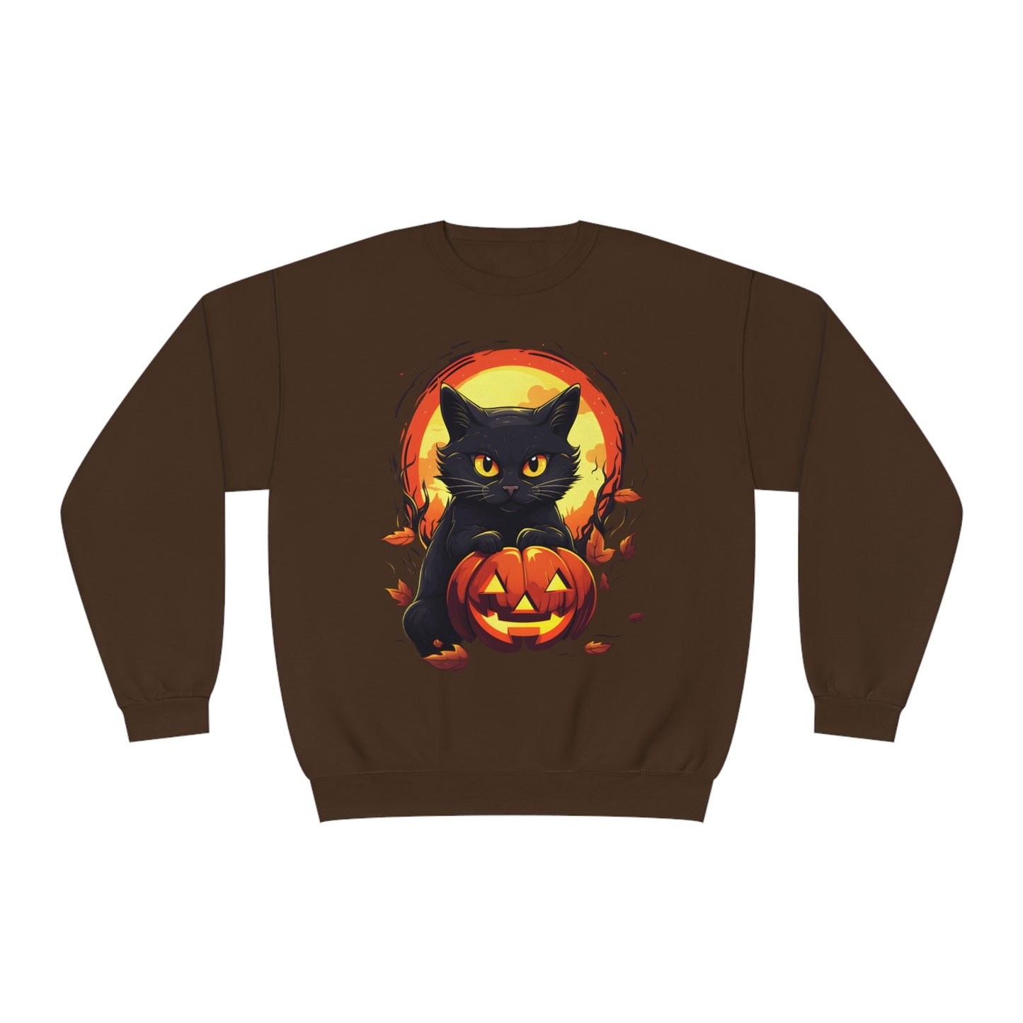 Halloween Cat Sweatshirt Unisex Funny Cat Jack-O-Lantern Graphic Shirt Gifts Spooky Long Sleeve Crewneck Shirt Tops