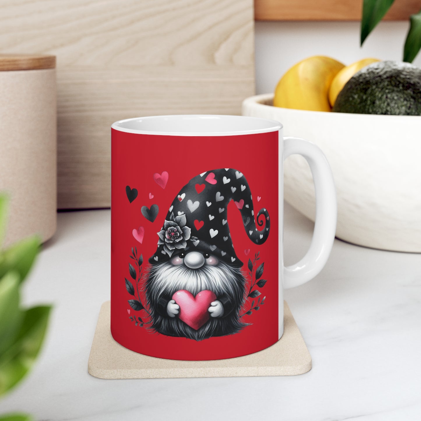 Black Valentine Gnome Ceramic Mug 11oz